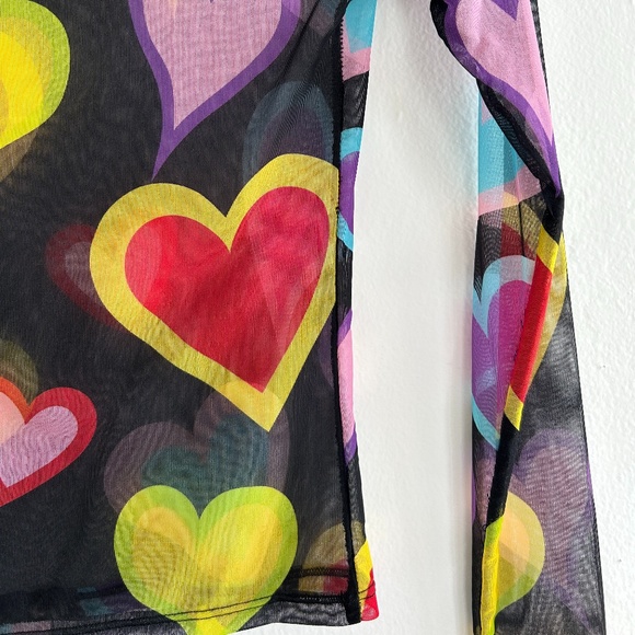Lazy Oaf Long-Sleeve Multi-Color Heart Mesh Top 💛🩷🖤❤️ - Picture 5 of 7